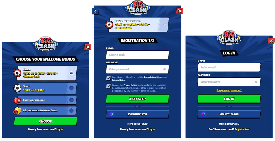 BigClash registration and login